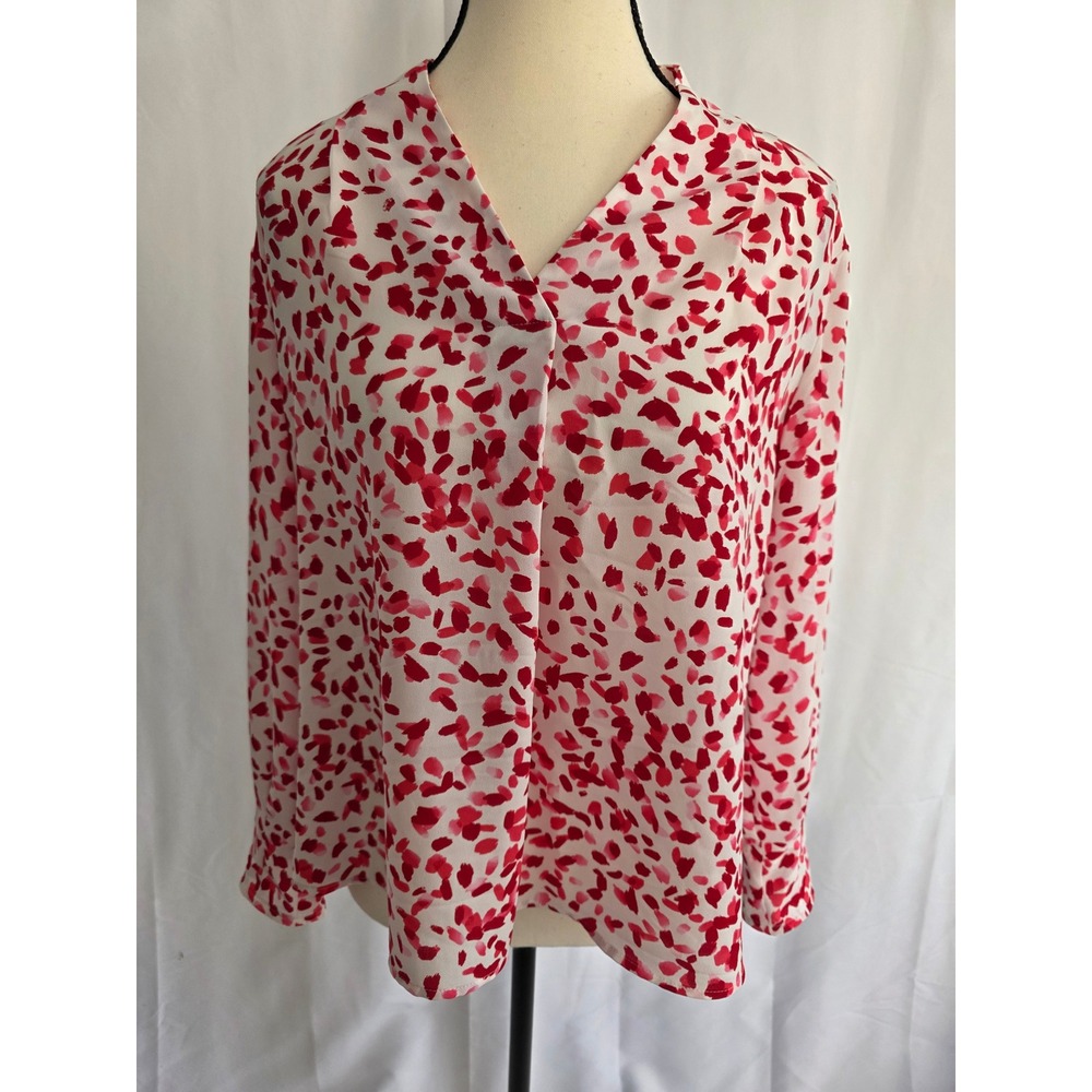 Investments‎ Petites PM Red Print Long Sleeve Blouse Career Casual